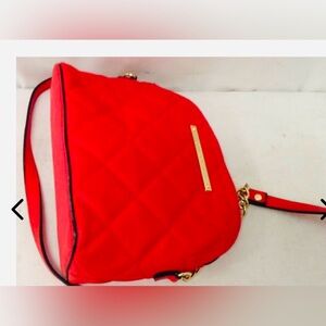Betsey Johnson Quilted Hearts Crossbody Solid Red Shoulder Bag Purse